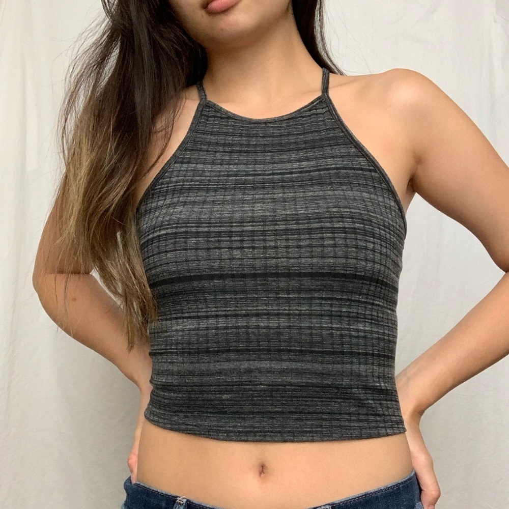 Express One Eleven Grey Ribbed High Neck Tank